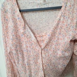 Pink floral 2 piece crop top and jacket Size L